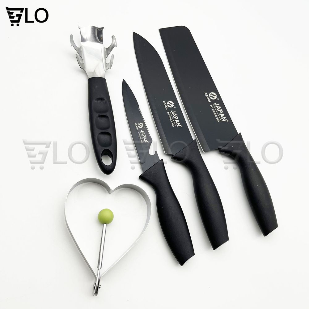 Bộ Dao 5 Món Buck-T Bằng Thép Không Gỉ Đen Nhám Cao Cấp
