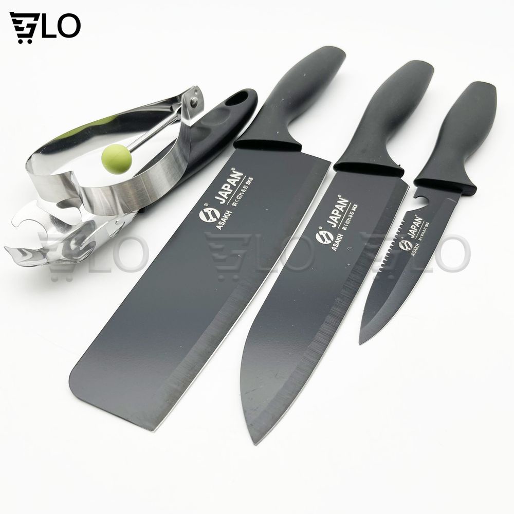 Bộ Dao 5 Món Buck-T Bằng Thép Không Gỉ Đen Nhám Cao Cấp