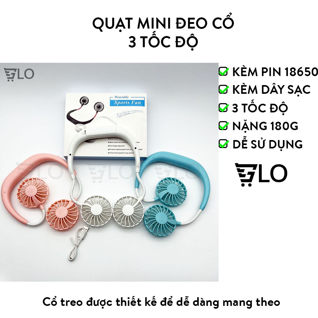 Quạt Đeo Cổ Mini, Quạt Treo Cổ Có Cánh 3 Tốc Độ, Có Sạc Chính Hãng, Hiện Đại, Biên Độ Thổi 360 Độ