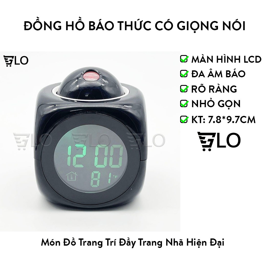 Đồng Hồ Báo Thức Hiển Thị Giờ, Nhiệt Độ Có Giọng Nói, Tích Hợp Đèn Led Chiếu Lên Tường Độc Đáo