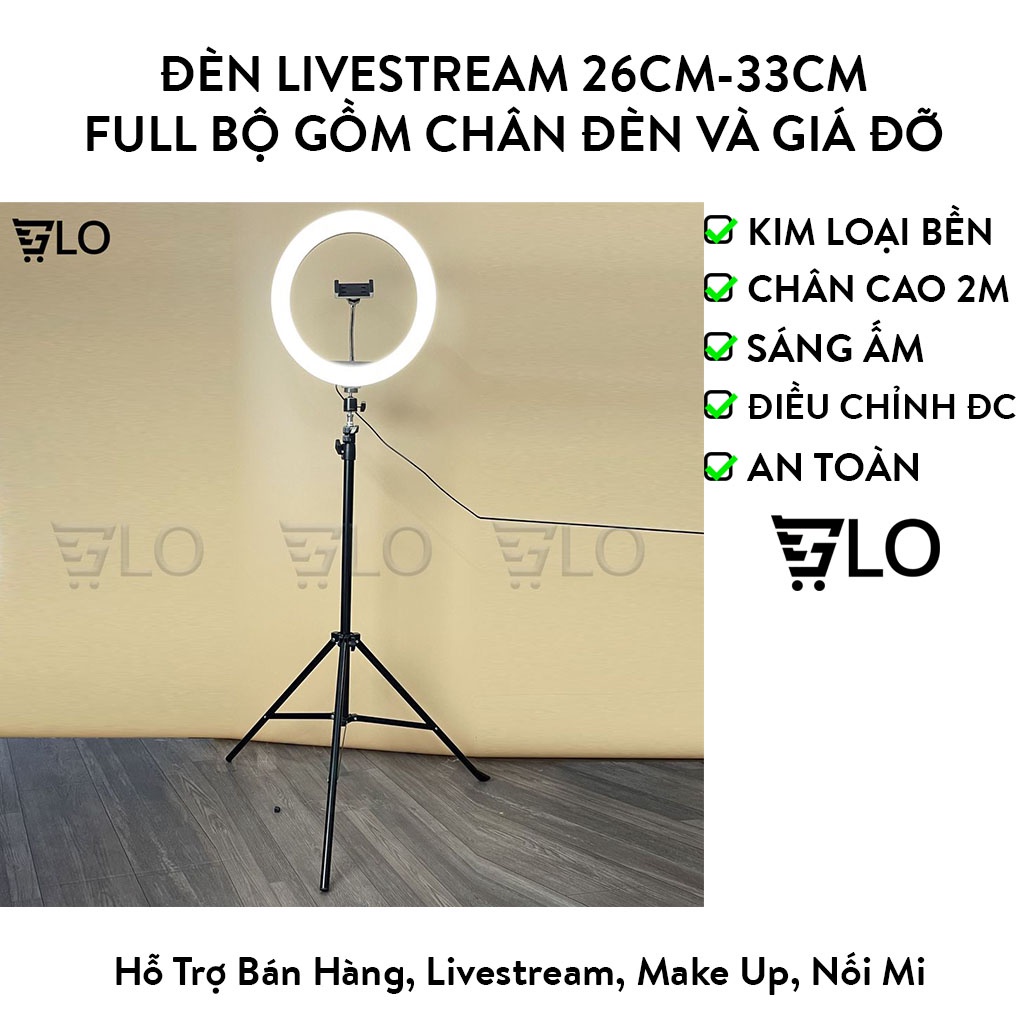 Đèn Livestream 26cm-33cm Full Bộ Gồm Chân Đèn Và Giá Đỡ Điện Thoại, Hỗ Trợ Bán Hàng, Make Up, Nối Mi