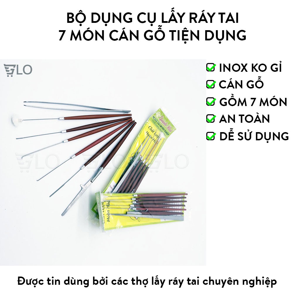Bộ Dụng Cụ Lấy Ráy Tai 7 Món Cán Gỗ Tiện Dụng