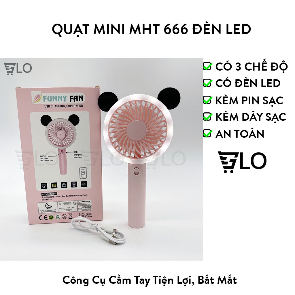 Quạt Mini Tai Gấu MHT 666 Đèn Led