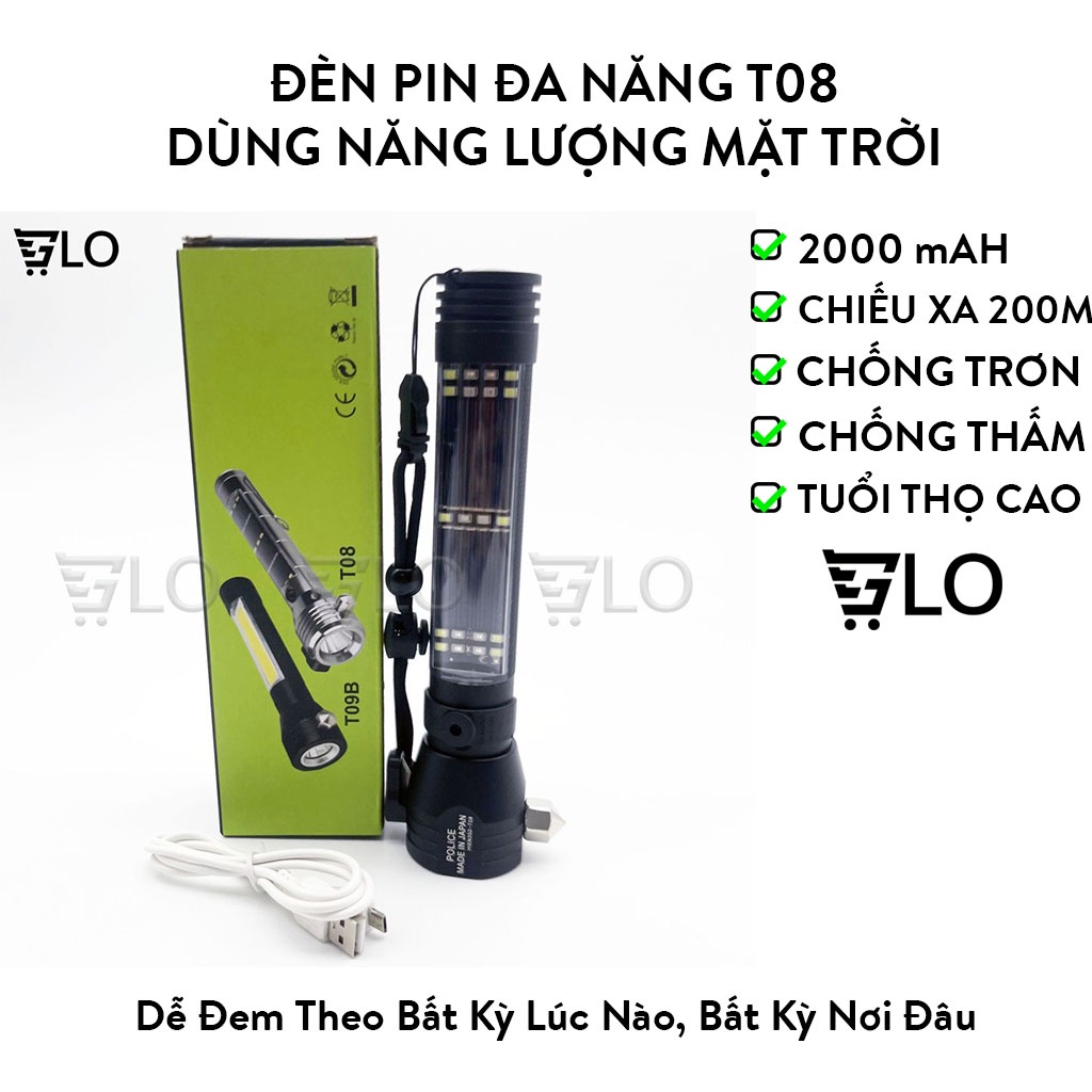 Đèn Pin Đa Năng T08 Dùng Năng Lượng Mặt Trời