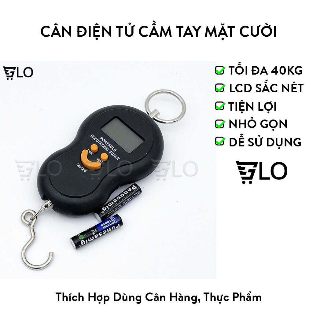 Cân Điện Tử Cầm Tay 40kg Xách Tay Mặt Cười, Tặng Kèm 2 Pin AAA