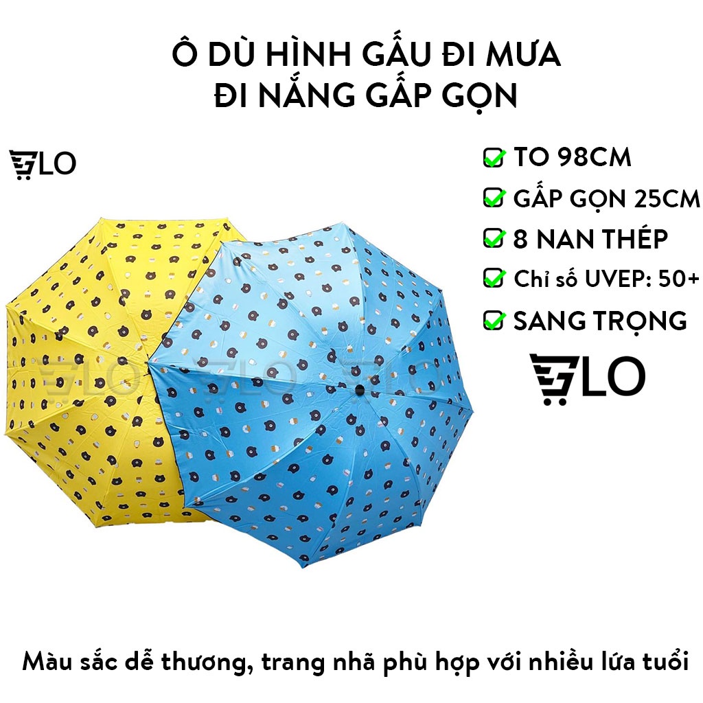 Ô Dù Đi Mưa, Đi Nắng Gấp Gọn Hình Gấu Dễ Thương