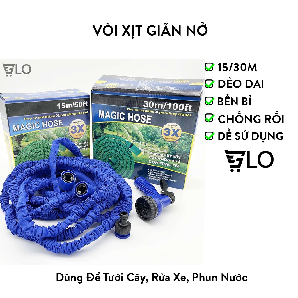Vòi Xịt Giãn Nở 15/30m Tưới Cây, Rửa Xe Thông Minh Magic Hose