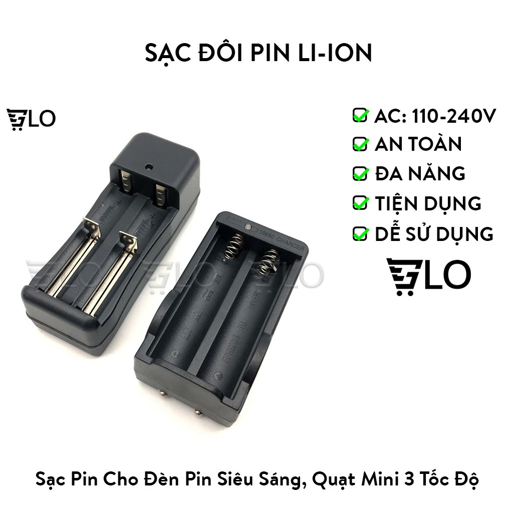 Bộ Đế Sạc Đôi Pin Lion 18650/16340/14500 Dùng Cho Đèn Pin, Quạt Sạc,...