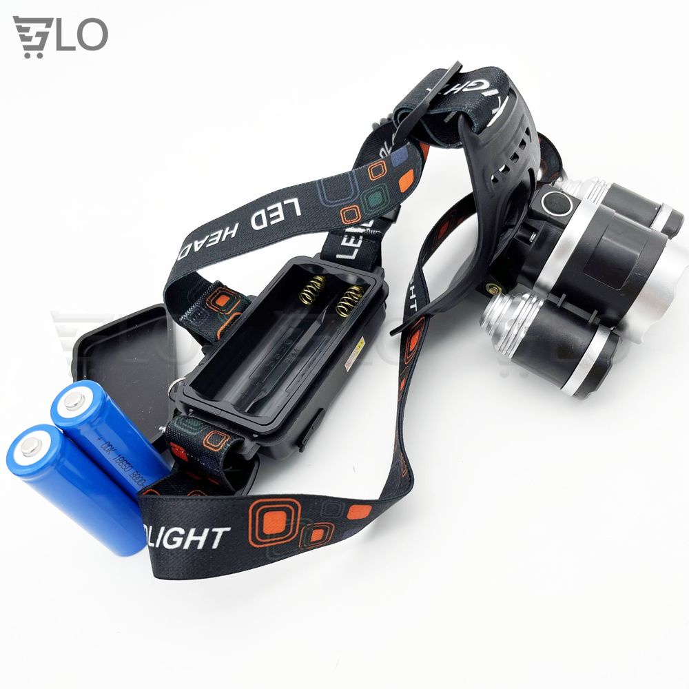 Đèn Pin Đeo Trán Đội Đầu 3 Bóng + 2 Pin Sạc + 1 Cục Sạc