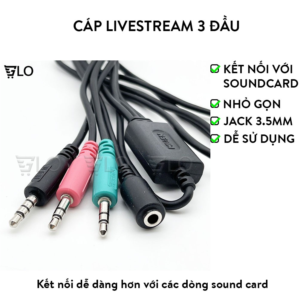 Cáp Livestream 3 Đầu Chuẩn Kết Nối Điện Thoại Android/Iphone Với Soundcard