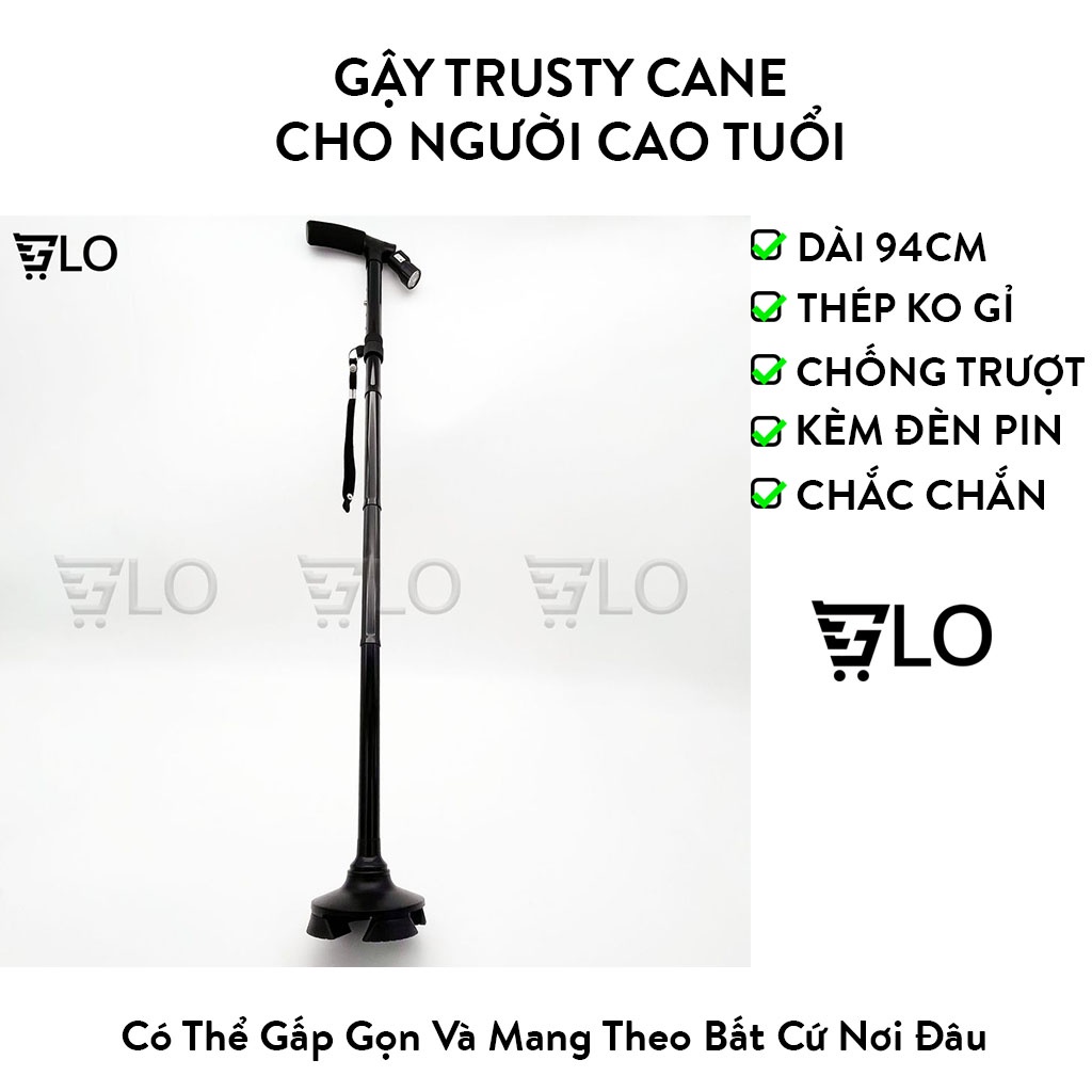 Gậy Trusty Cane - Gậy Gấp Gọn Chống Trượt Có Đèn Pin Cho Người Cao Tuổi