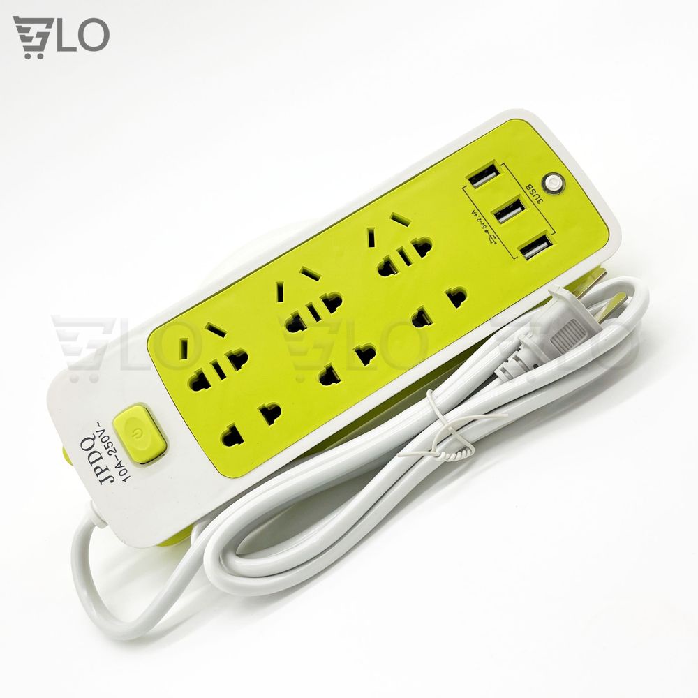 Ổ Cắm Điện Đa Năng Chống Giật 6 Lỗ Và Có 3 Cổng Sạc Usb Cho Điện Thoại, Máy Tính Bảng