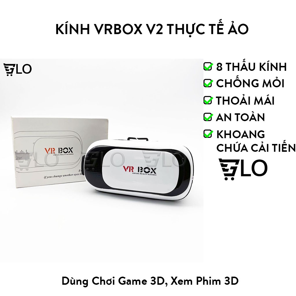 Kính Thực Tế Ảo VR BOX Phiên Bản 2.0, Xem Phim 3D VRBOX V2 Cho Điện Thoại Màn Hình Từ 3.5
