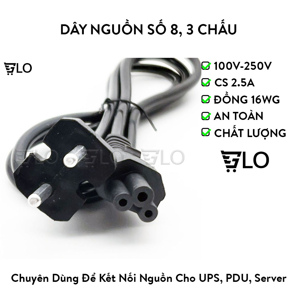 Dây Nguồn Số 8, 3 Chấu Cho Sạc Adapter Laptop