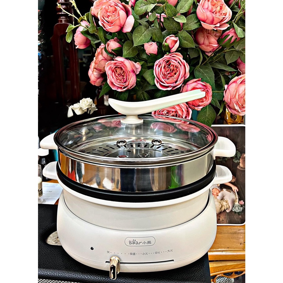 (SẴN HÀNG) Nồi lẩu-nướng Bear 3 in 1 kèm khay hấp-  -Bh 12 tháng ..