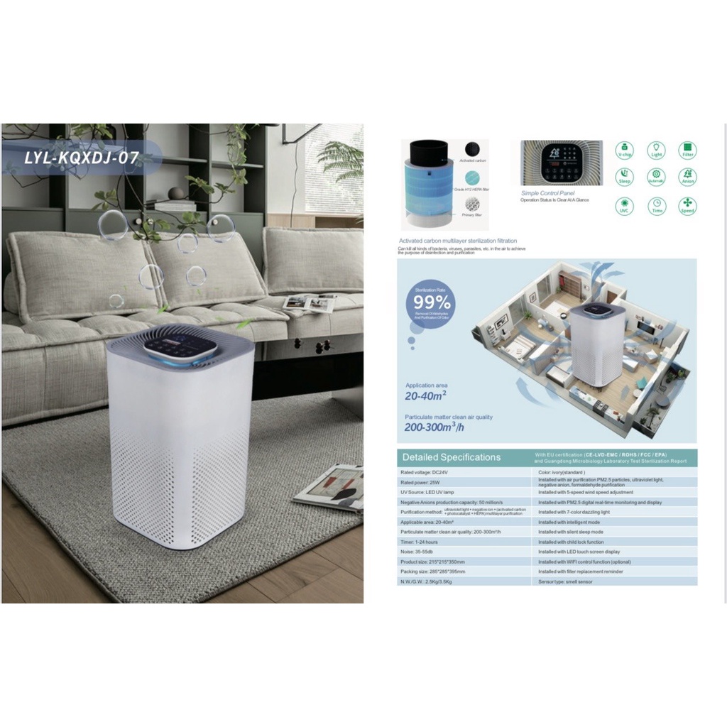 Máy Lọc Không Khí NANOMAX A-01, Bộ Lọc HEPA 4 Lớp Lọc Bụi Mịn, Màn Hình Cảm Ứng Tích Hợp Điện Thoại Thông Minh (40m2)