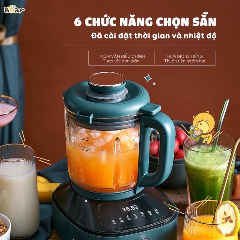 Máy Làm Sữa Đậu Nành BEAR PBJ-B06W1 / PBJ-B06K8 Chống Ồn Xanh/Trắng Chính Hãng-Bảo Hành 12 Tháng