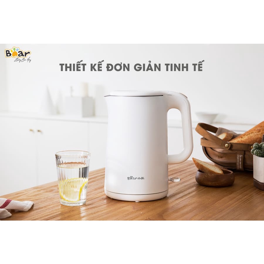 Ấm siêu tốc 1.5L Bear bình đun siêu tốc lõi inox cao cấp công tắc tự ngắt có đèn báo hiệu Gia dụng Bear Tuli Mart