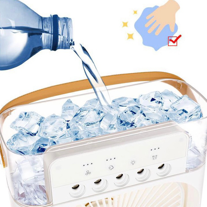 Quạt Điều Hòa Hơi Nước Mini, Quạt Phun Sương Tạo Ẩm Làm Mát Để Bàn, Hẹn Giờ Thông Minh Tích Hợp Đèn Ngủ