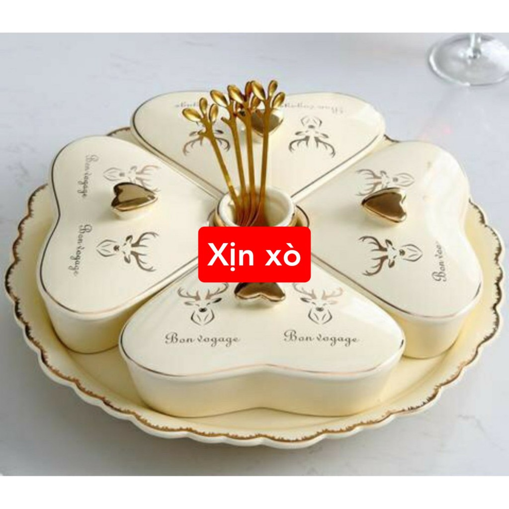 Bộ 5 khay sứ đựng bánh mứt kẹo cao cấp, giành cho các dịp tết, lễ... cực xịn xò