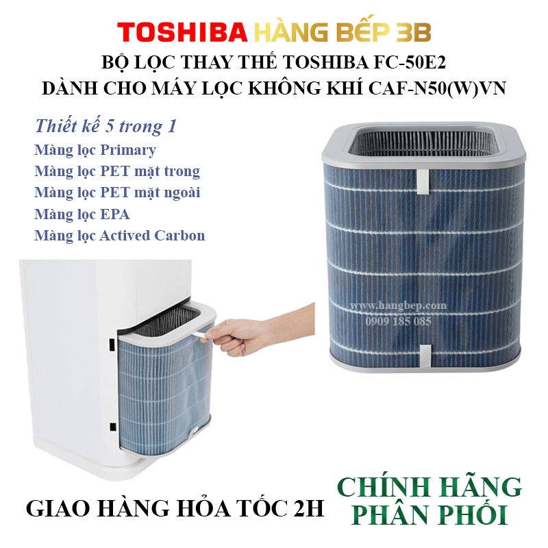 Bộ lọc không khí Toshiba FC-50E2 dành cho máy lọc không khí CAF-N50(W)VN, loại bỏ vi khuẩn đến 99.99%