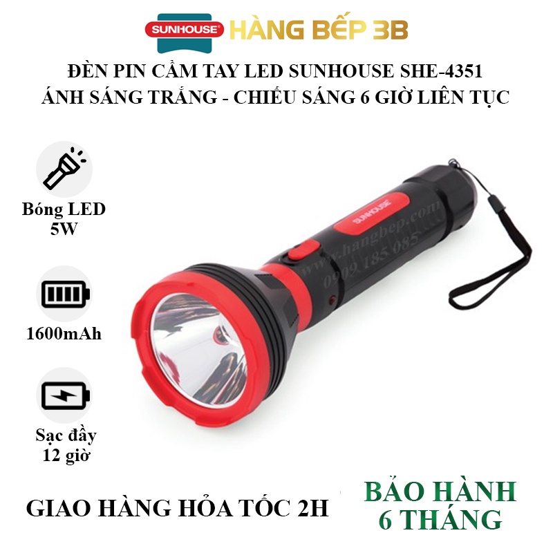 Đèn pin cầm tay LED Sunhouse SHE-4351 siêu bền siêu sáng