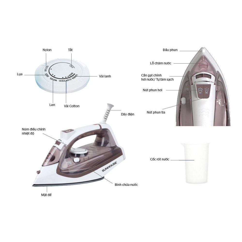 Bàn ủi hơi nước Sunhouse SHD2066 - Hàng Bếp 3B - Sản phẩm chính hãng, bảo hành toàn quốc