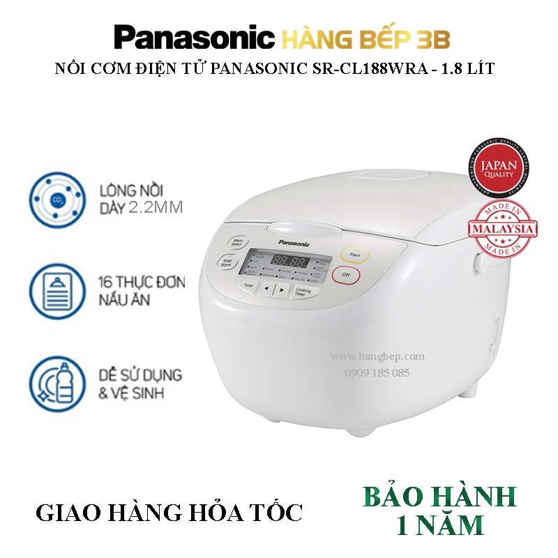 Nồi cơm điện tử Panasonic 1.8 lít SR-CL188WRA - Sản xuất Malaysia - Bảo hành chính hãng 1 năm toàn quốc