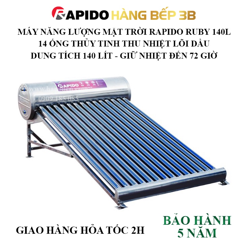 Máy nước nóng năng lượng mặt trời Rapido RUBY sử dụng ống thủy tinh thu nhiệt lõi dầu - Hàng Bếp 3B