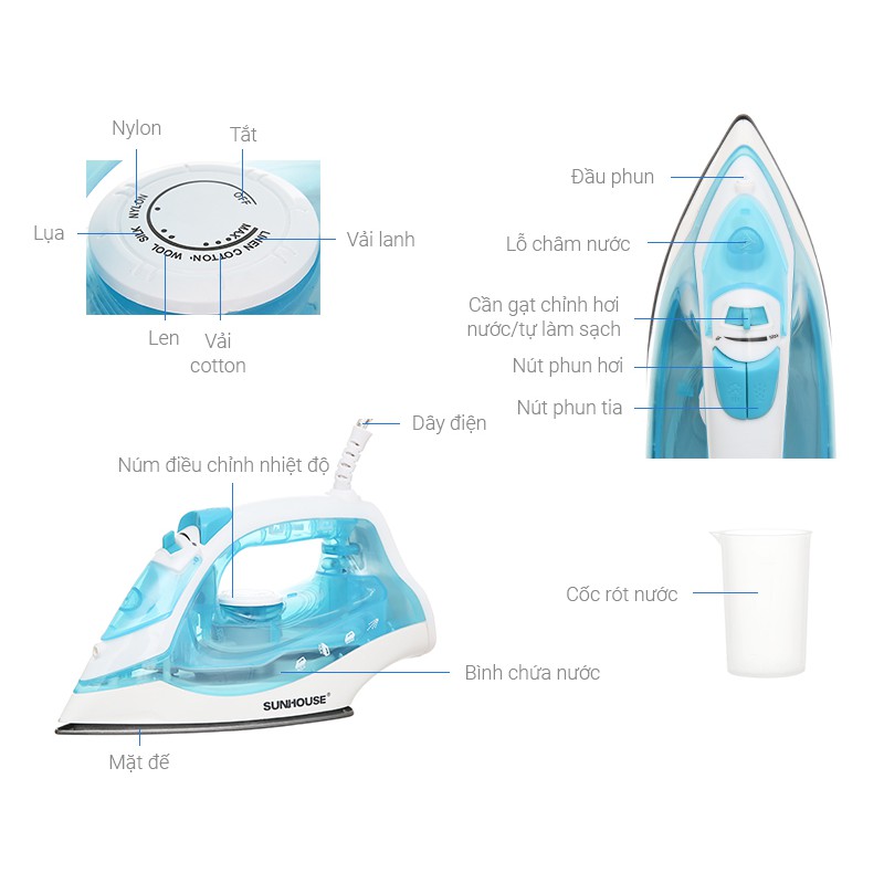 Bàn ủi hơi nước Sunhouse SHD2065/2063P - Hàng chính hãng
