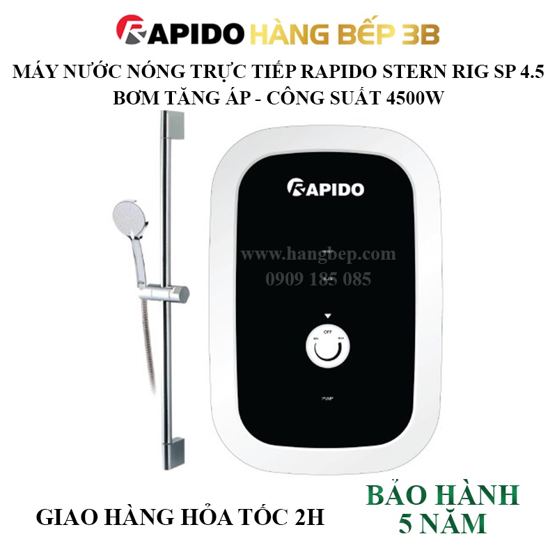 Máy nước nóng trực tiếp Rapido Stern RIG-SP 4.5 - Bơm tăng áp - An toàn đa cấp độ - Hàng Bếp 3B