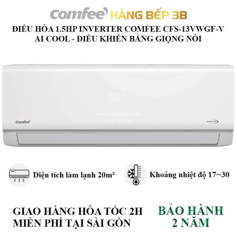 Máy lạnh, điều hòa không khí Inverter 1.5HP Comfee CFS-13VWGF-V 12000BTU/H - Hàng Bếp 3B - BẢO HÀNH 2 NĂM