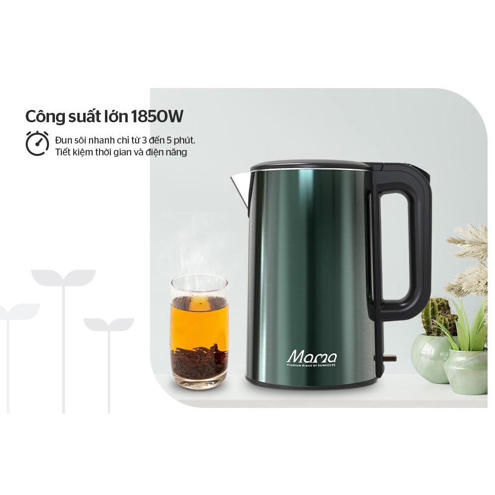Bình đun siêu tốc 3 lớp Sunhouse Mama 1.8 lít SHD1389 - Bảo hành chính hãng 2 năm - Hàng Bếp 3B