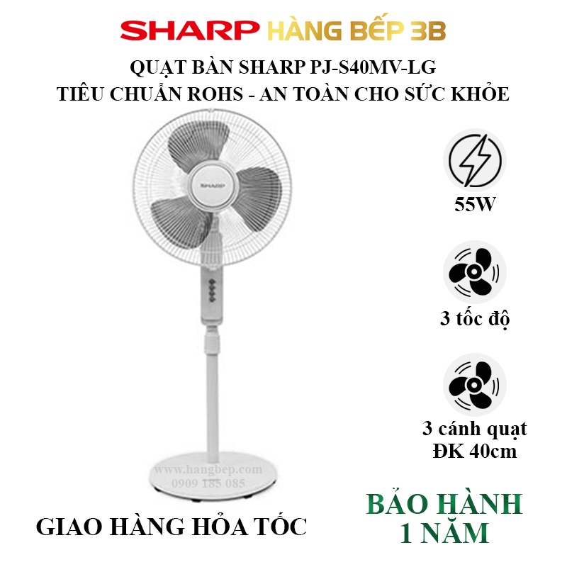 Quạt đứng Sharp PJ-S40MV-LG - Công suất 55W - Bảo hành 12 tháng - Hàng Bếp 3B
