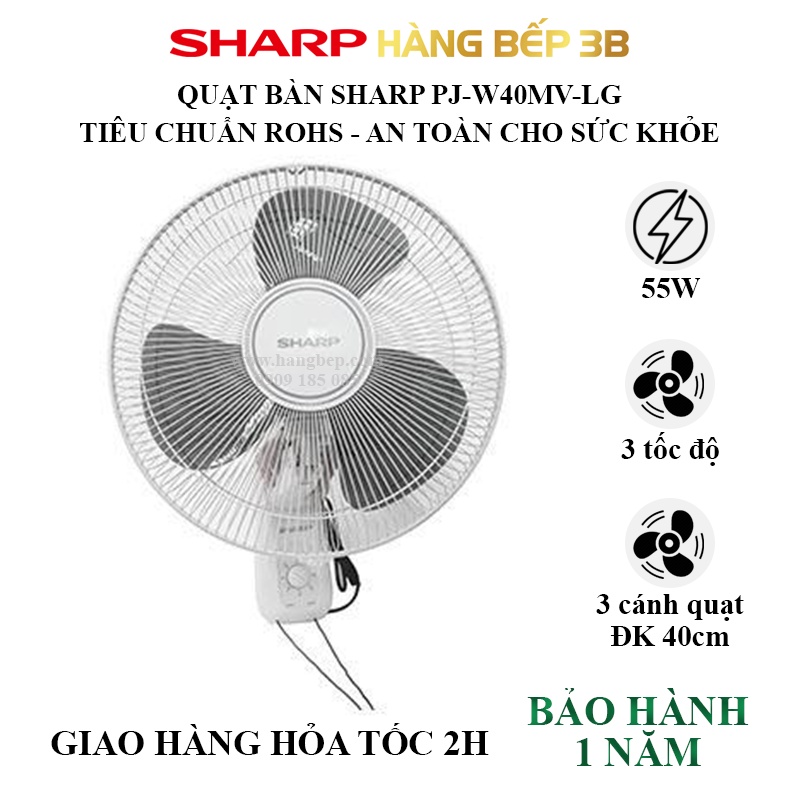 Quạt treo tường Sharp PJ-W40MV-LG - Công suất 55W - Đạt tiêu chuẩn RoHS - Hàng Bếp 3B