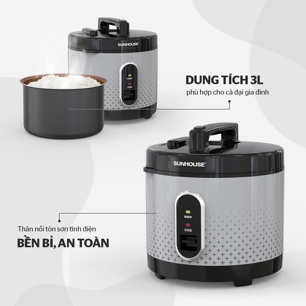 Nồi cơm điện Sunhouse 3.0L nắp gài SHD8305/SHD8306 - Bảo hành chính hãng 1 năm - Hàng Bếp 3B