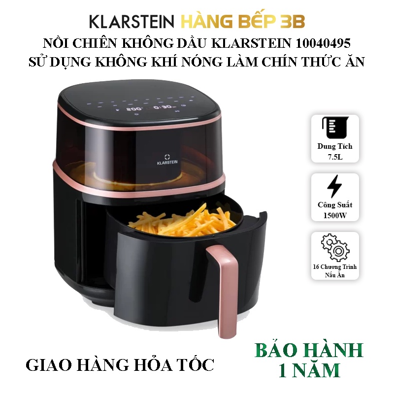 Nồi chiên không dầu Klarstein 7.5L Air Bloom 10040495 -  Hàng Bếp 3B - Sản phẩm chính hãng