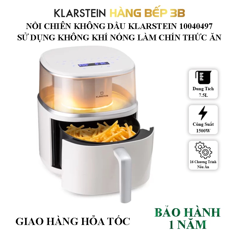 Nồi chiên không dầu Klarstein 7.5L Air Bloom 10040497 - Hàng Bếp 3B - Sản phẩm chính hãng