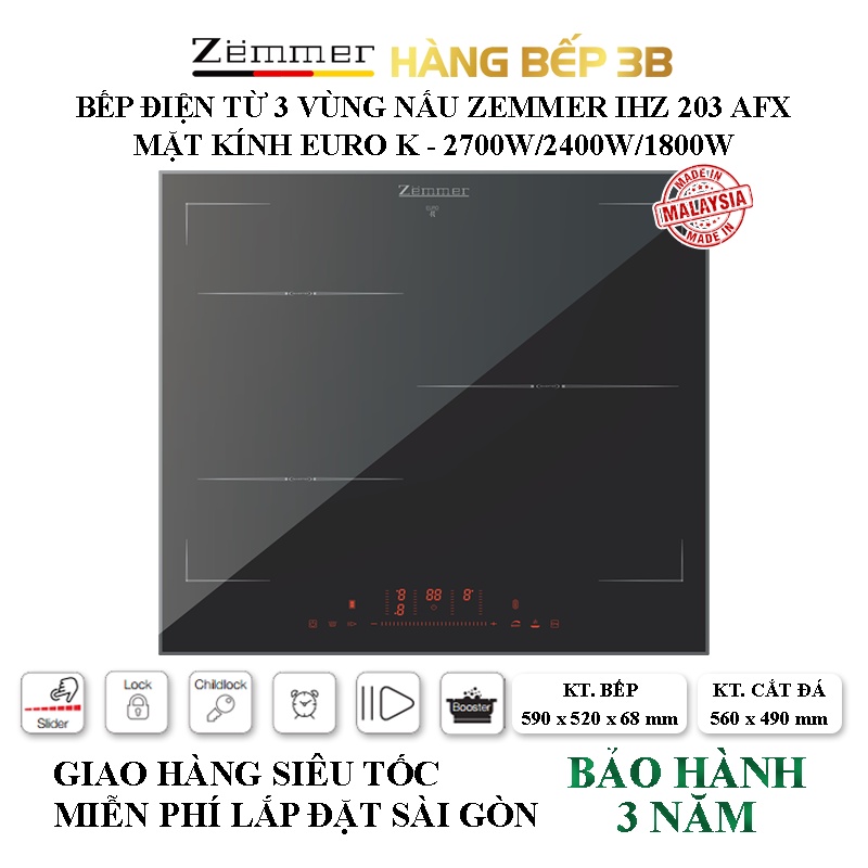 Bếp từ 3 vùng nấu Zemmer IZM 203AFX - Hàng Bếp 3B - Có bảo hành