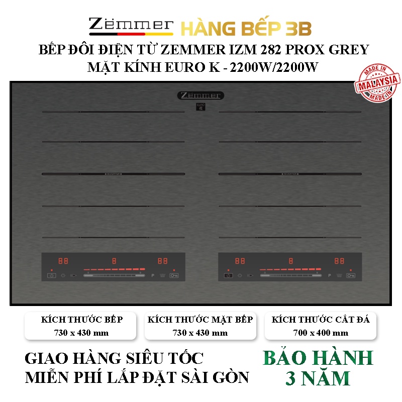 Bếp từ đôi Inverter Zemmer IZM-282 Pro Grey - Hàng Bếp 3B