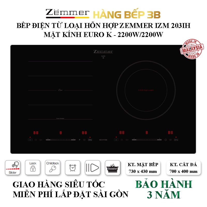 Bếp điện từ hồng ngoại đôi inverter Zemmer IZM 203IH -  Hàng Bếp 3B -  Có bảo hành