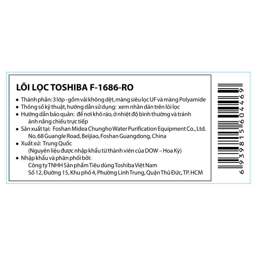 Lõi lọc nước Toshiba TWP-N1686UV(W1) / TWP-N1843SV - Hàng Bếp 3B - Chính hãng cung cấp