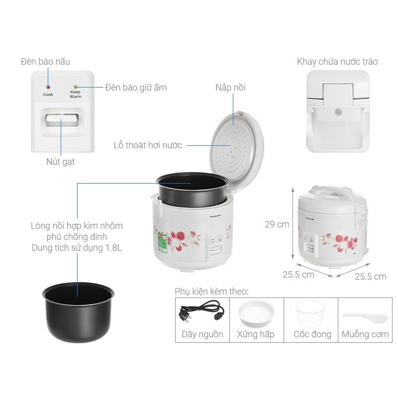 Nồi cơm điện nắp gài Panasonic 1.8 lít SR-MVN18FRAX -  Hàng Bếp 3B - Chính hãng bảo hành 1 năm