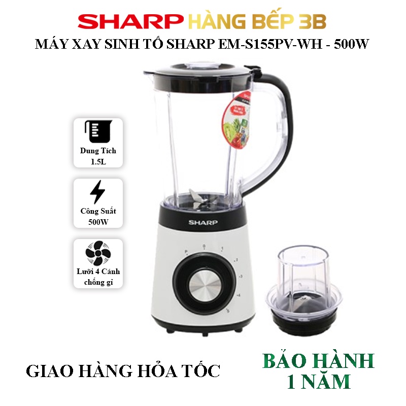 Máy xay sinh tố Sharp EM-S155PV-WH - Hàng Bếp 3B