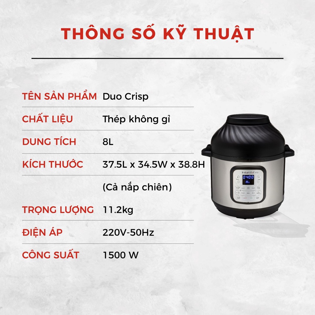Nồi áp suất điện kết hợp chiên không dầu Instant Pot Duo Crisp 11 in 1 (8 lít) - Giao hàng miễn phí