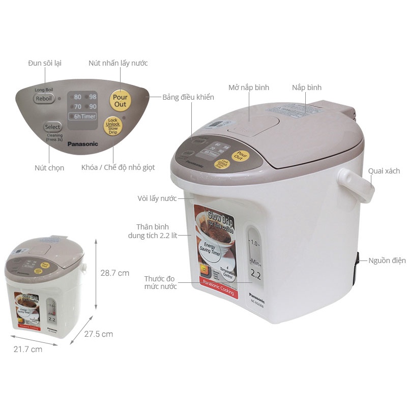 Bình thủy điện Panasonic NC-EG2200CSY/EG3000CSY/EG4000CSY - Bảo hành chính hãng 1 năm