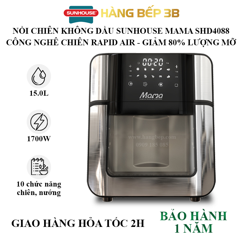 Nồi chiên không dầu Sunhouse 15 lít SHD4088 - Bảo hành chính hãng 12 tháng toàn quốc