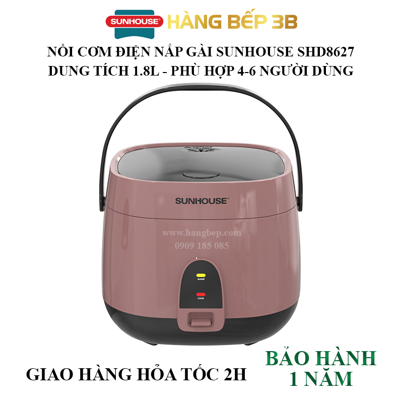 Nồi cơm điện 1.8 lít Sunhouse SHD8627 - Model mới 9.2022 - Hàng Bếp 3B