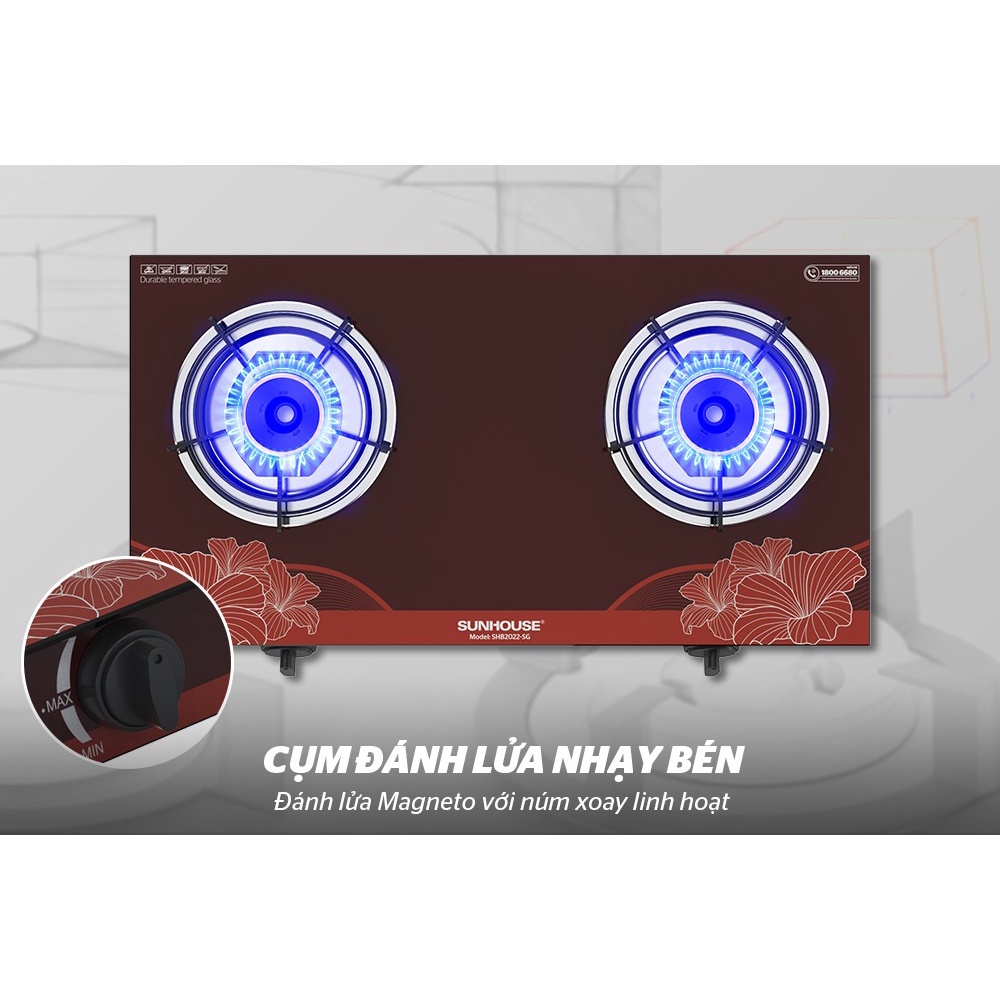 Bếp gas dương kính Sunhouse SHB2022-SG - Chính hãng phân phối