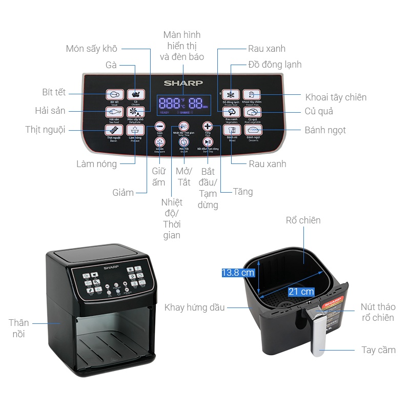 Nồi chiên không dầu Sharp 5.5 lít KF-AF55EV-BK